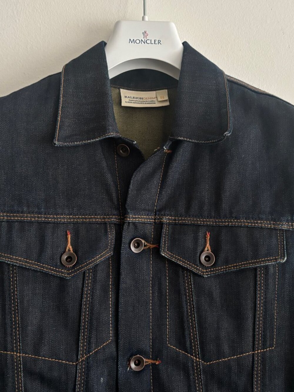 $800 Raleigh USA Cone Mills White Oak Blue/ Indigo Raw Denim Jacket- Small - Picture 2 of 12